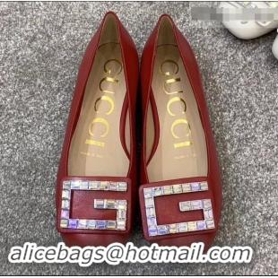 Practical Gucci Leather Ballet Flats Red With Crystal G 551434 2019 