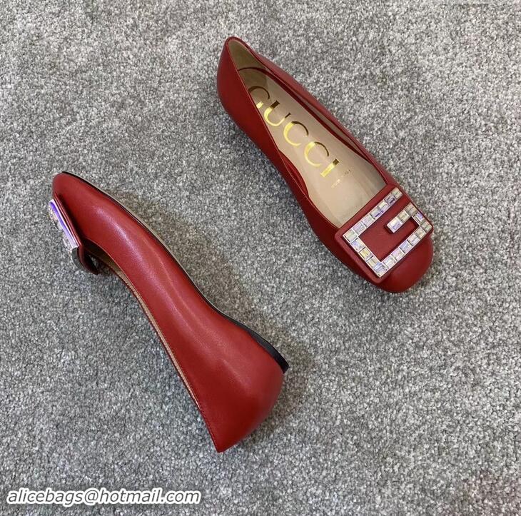 Practical Gucci Leather Ballet Flats Red With Crystal G 551434 2019 