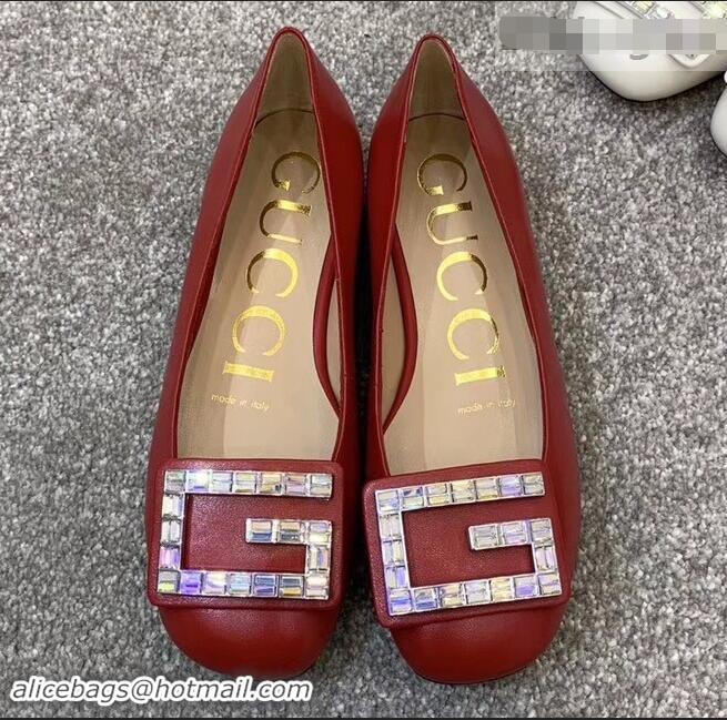 Practical Gucci Leather Ballet Flats Red With Crystal G 551434 2019 