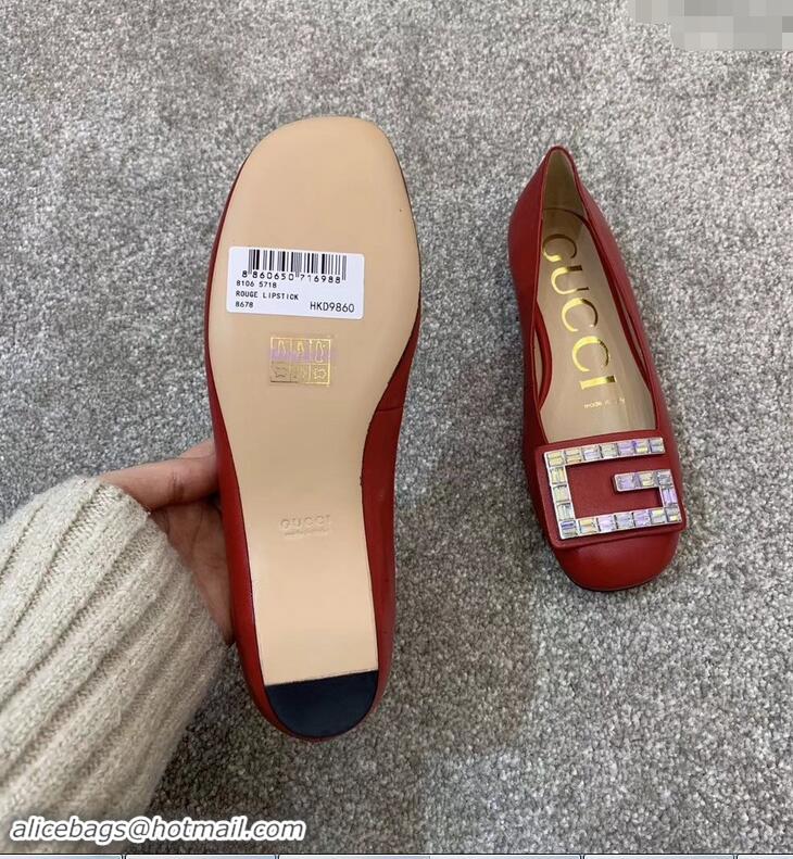 Practical Gucci Leather Ballet Flats Red With Crystal G 551434 2019 