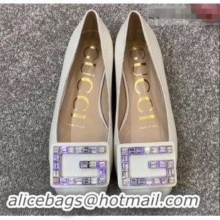 Elegant Gucci Leather Ballet Flats White With Crystal G 551434 2019