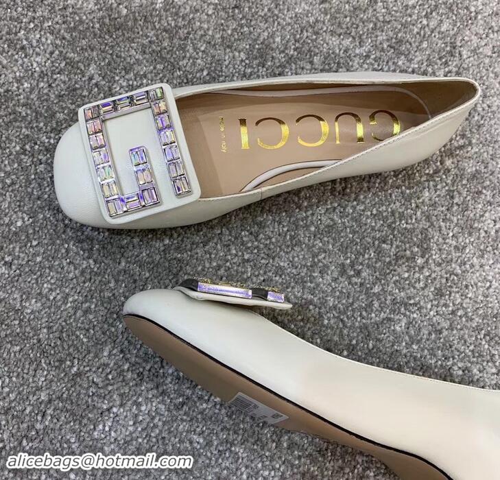 Elegant Gucci Leather Ballet Flats White With Crystal G 551434 2019