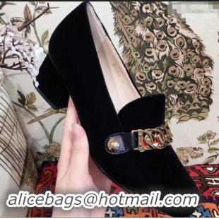 Cheapest Gucci Sylvie Chain Velvet Mid-Heel Pumps GG11501 Black