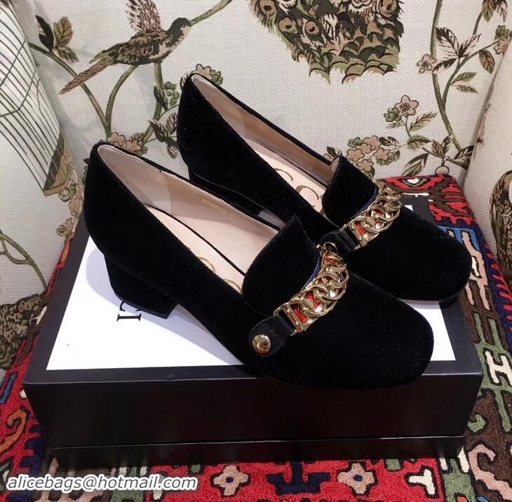 Cheapest Gucci Sylvie Chain Velvet Mid-Heel Pumps GG11501 Black