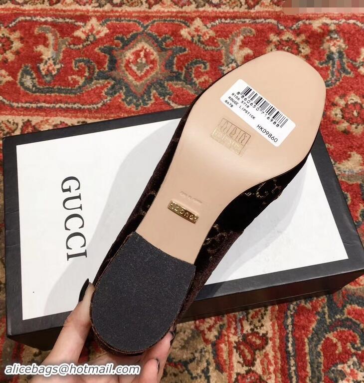 Best Price Gucci Sylvie Chain GG Velvet Mid-Heel Pumps 525082 Coffee