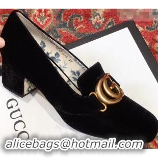 Luxury New Gucci Velvet Mid-Heel Pumps Black with Double G 526465