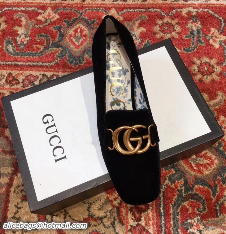 Luxury New Gucci Velvet Mid-Heel Pumps Black with Double G 526465