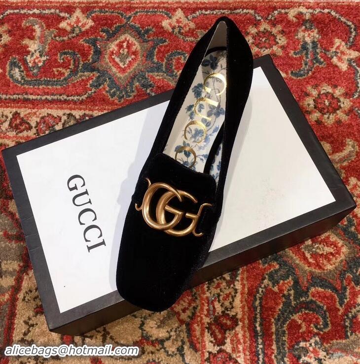 Luxury New Gucci Velvet Mid-Heel Pumps Black with Double G 526465