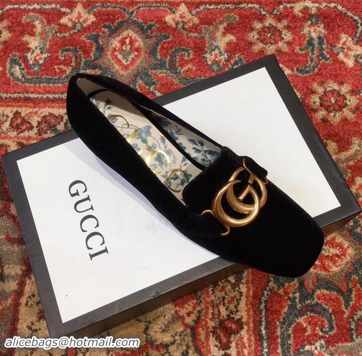 Luxury New Gucci Velvet Mid-Heel Pumps Black with Double G 526465