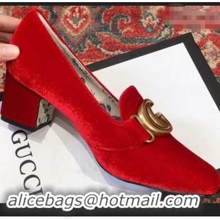 Cheapest Gucci Velvet Mid-Heel Pumps Red with Double G 526465