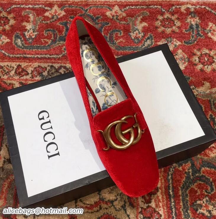 Cheapest Gucci Velvet Mid-Heel Pumps Red with Double G 526465