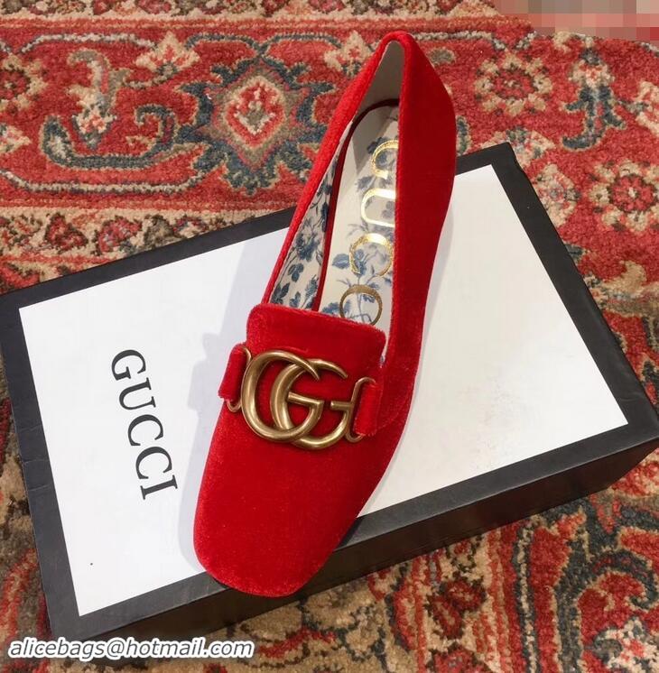 Cheapest Gucci Velvet Mid-Heel Pumps Red with Double G 526465