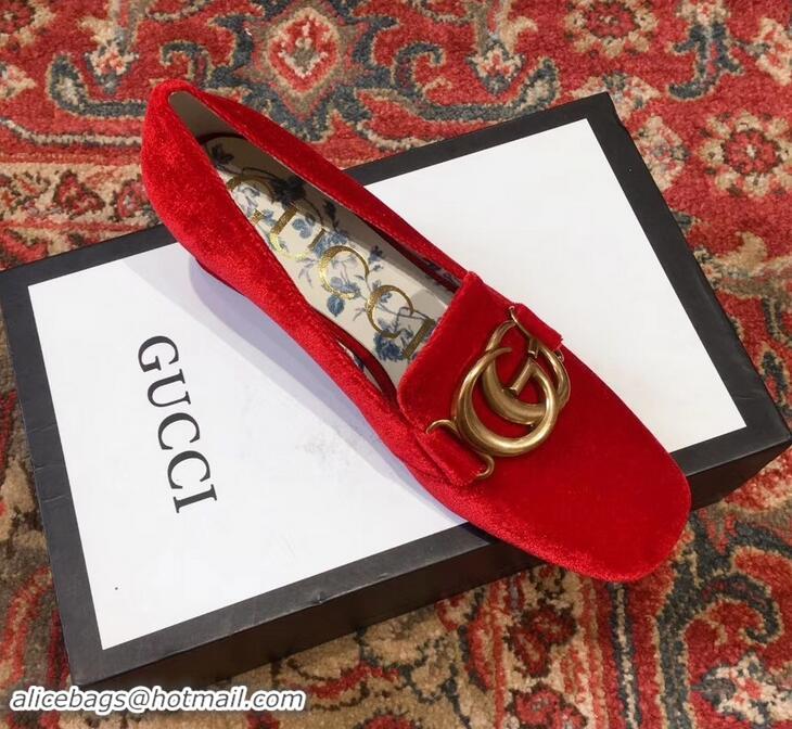 Cheapest Gucci Velvet Mid-Heel Pumps Red with Double G 526465