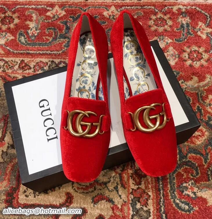 Cheapest Gucci Velvet Mid-Heel Pumps Red with Double G 526465