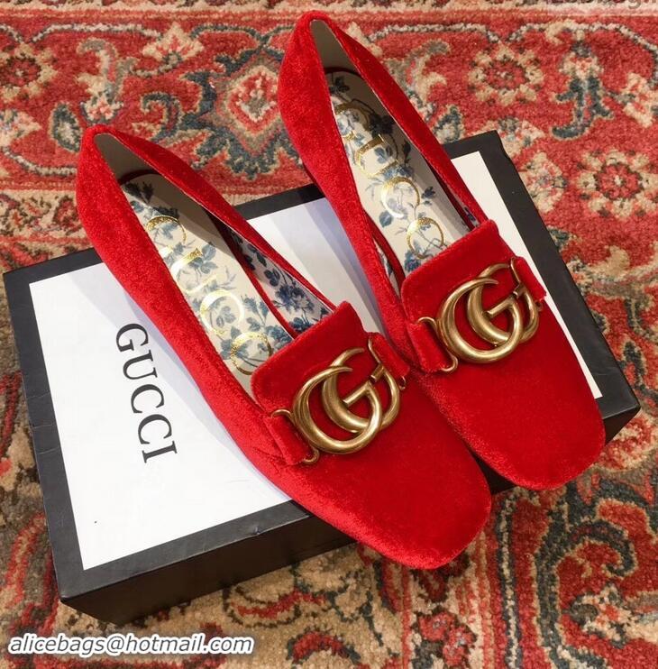 Cheapest Gucci Velvet Mid-Heel Pumps Red with Double G 526465