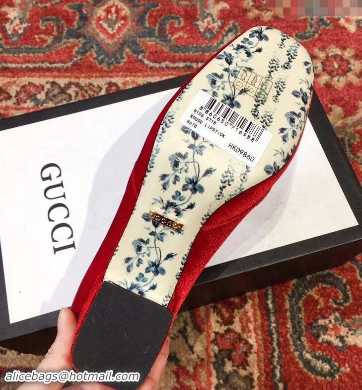 Cheapest Gucci Velvet Mid-Heel Pumps Red with Double G 526465