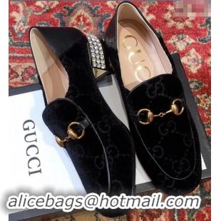 Buy Classic Gucci Horsebit GG Velvet Loafers/Pumps with Crystals 522698 Black