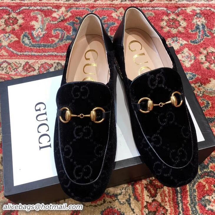 Buy Classic Gucci Horsebit GG Velvet Loafers/Pumps with Crystals 522698 Black