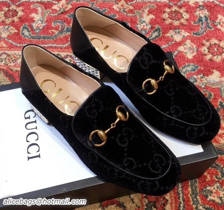 Buy Classic Gucci Horsebit GG Velvet Loafers/Pumps with Crystals 522698 Black