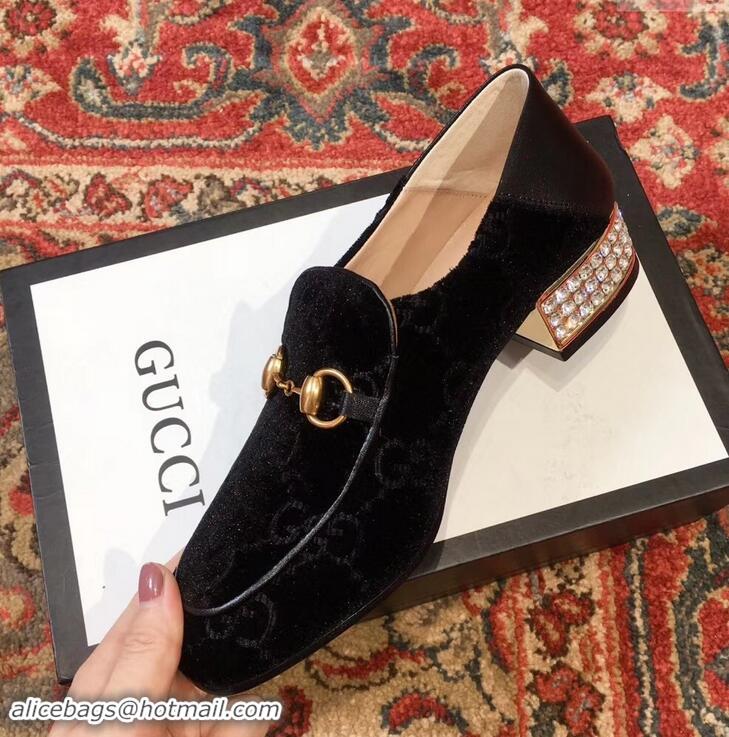 Buy Classic Gucci Horsebit GG Velvet Loafers/Pumps with Crystals 522698 Black