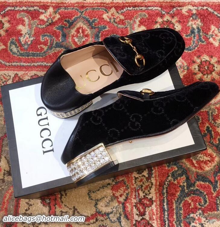 Buy Classic Gucci Horsebit GG Velvet Loafers/Pumps with Crystals 522698 Black