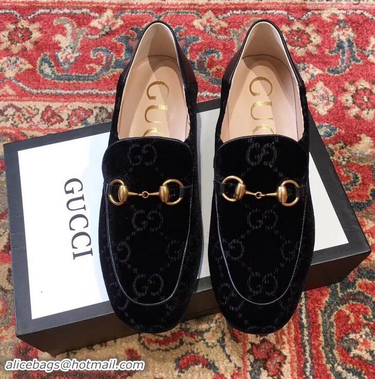 Buy Classic Gucci Horsebit GG Velvet Loafers/Pumps with Crystals 522698 Black