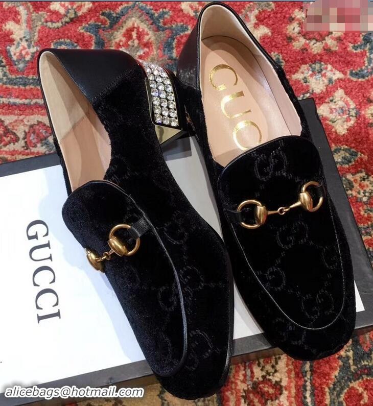 Buy Classic Gucci Horsebit GG Velvet Loafers/Pumps with Crystals 522698 Black