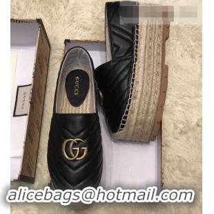 Imitation Gucci Leather Platform Espadrilles G12402 Black With Double G 2019