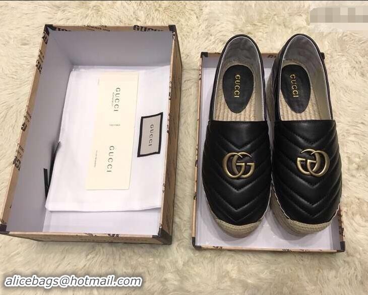 Imitation Gucci Leather Platform Espadrilles G12402 Black With Double G 2019