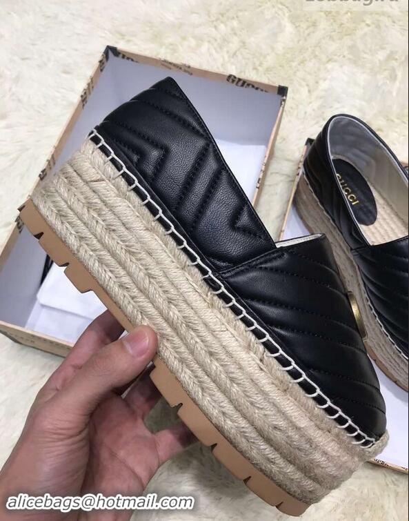 Imitation Gucci Leather Platform Espadrilles G12402 Black With Double G 2019