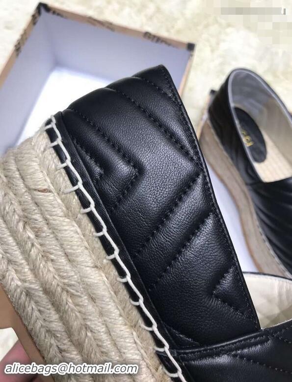 Imitation Gucci Leather Platform Espadrilles G12402 Black With Double G 2019