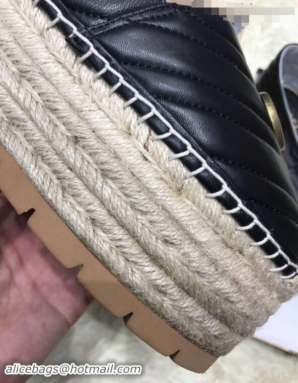 Imitation Gucci Leather Platform Espadrilles G12402 Black With Double G 2019