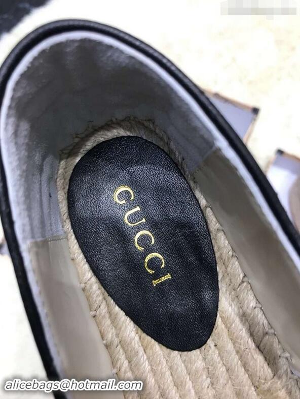 Imitation Gucci Leather Platform Espadrilles G12402 Black With Double G 2019