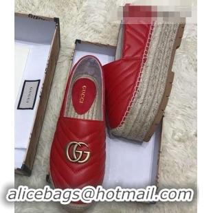 Grade Gucci Leather Platform Espadrilles G12402 Red With Double G 2019