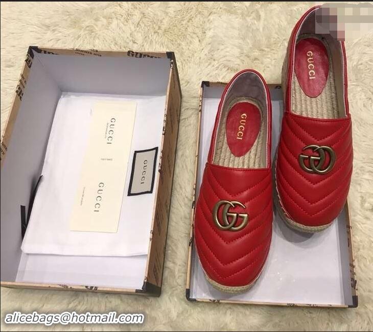 Grade Gucci Leather Platform Espadrilles G12402 Red With Double G 2019