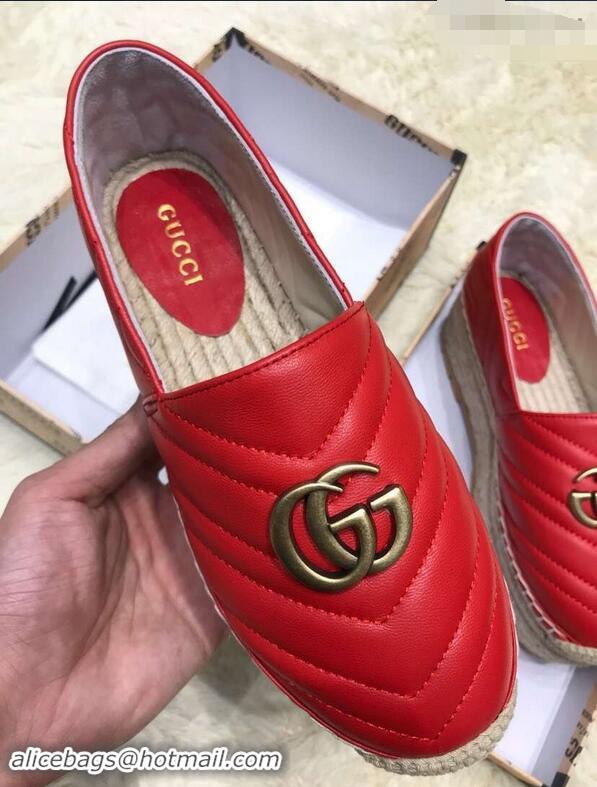 Grade Gucci Leather Platform Espadrilles G12402 Red With Double G 2019