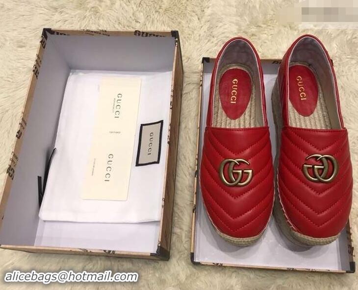 Grade Gucci Leather Platform Espadrilles G12402 Red With Double G 2019