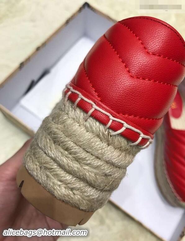 Grade Gucci Leather Platform Espadrilles G12402 Red With Double G 2019