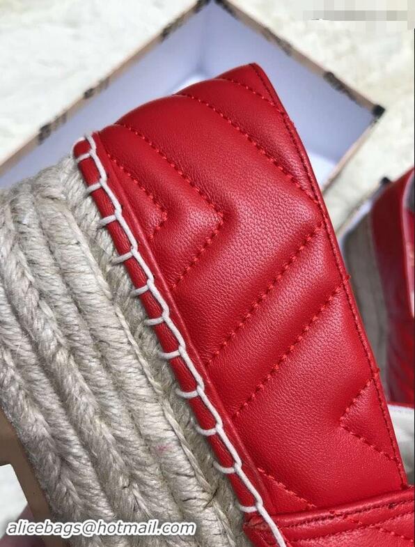 Grade Gucci Leather Platform Espadrilles G12402 Red With Double G 2019