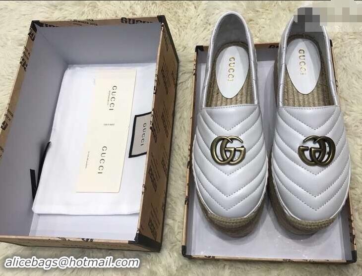 Buy New Gucci Leather Platform Espadrilles G12402 White With Double G 2019