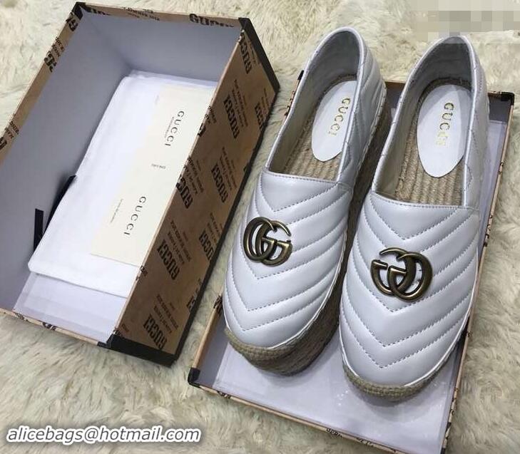 Buy New Gucci Leather Platform Espadrilles G12402 White With Double G 2019