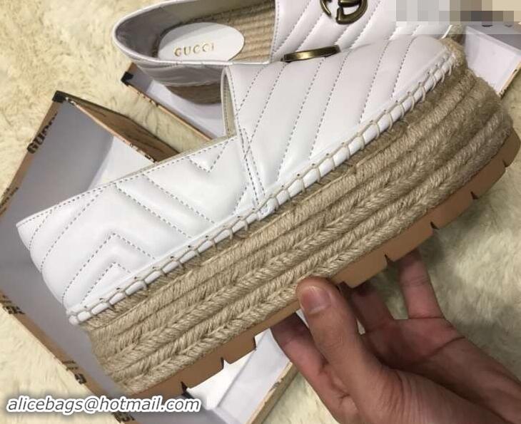 Buy New Gucci Leather Platform Espadrilles G12402 White With Double G 2019