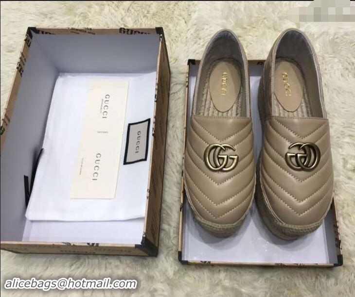 Buy Luxury Gucci Leather Platform Espadrilles G12402 Nude With Double G 2019