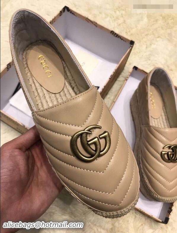 Buy Luxury Gucci Leather Platform Espadrilles G12402 Nude With Double G 2019