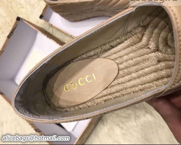 Buy Luxury Gucci Leather Platform Espadrilles G12402 Nude With Double G 2019