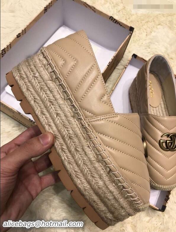 Buy Luxury Gucci Leather Platform Espadrilles G12402 Nude With Double G 2019