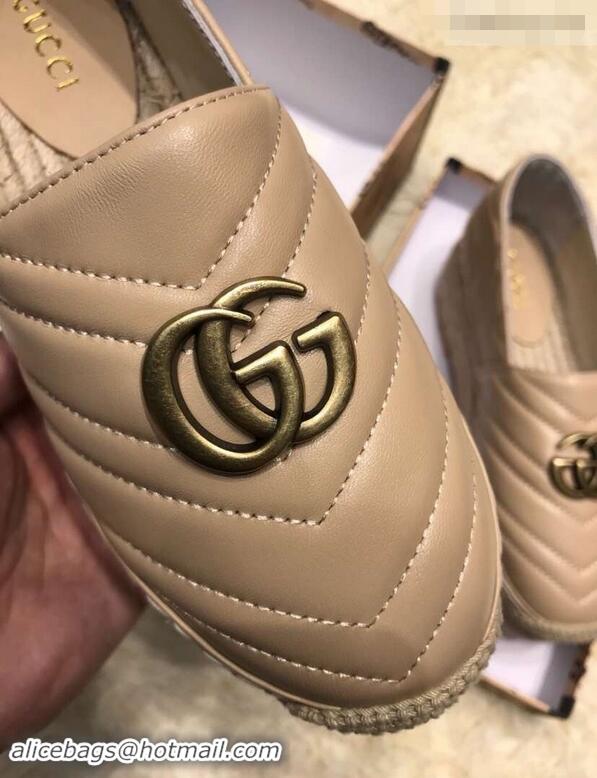 Buy Luxury Gucci Leather Platform Espadrilles G12402 Nude With Double G 2019