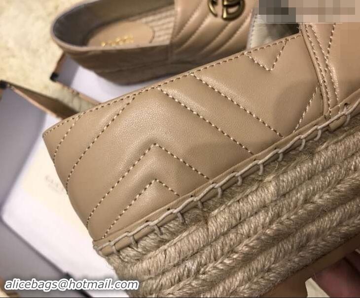 Buy Luxury Gucci Leather Platform Espadrilles G12402 Nude With Double G 2019