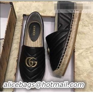 Fashion Luxury Gucci Leather Espadrilles With Double G 551890 Black 2019