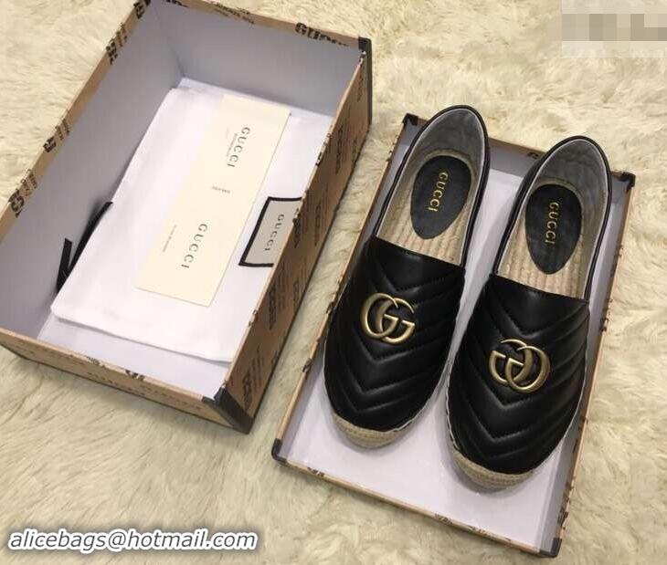 Fashion Luxury Gucci Leather Espadrilles With Double G 551890 Black 2019